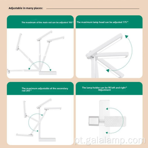 Lâmpada de mesa dobrável recarregável, lâmpada de mesa para leitura de relógio